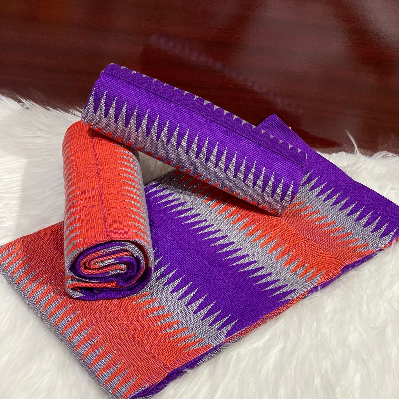 6 Yards Hand Woven Kente Fabric - For woman- FulL Design/plain option-Purple/Orange