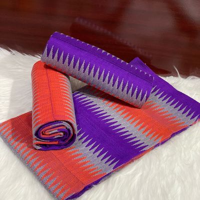 6 Yards Hand Woven Kente Fabric - For woman- FulL Design/plain option-Purple/Orange