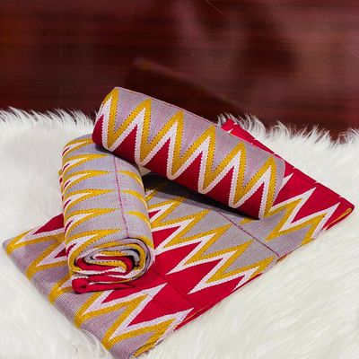 6 Yards Hand Woven Kente Fabric - For woman- FulL Design/plain option-Wine/Gold