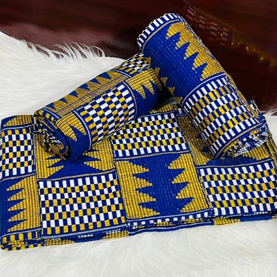 6 Yards Hand Woven Kente Fabric - For woman- FulL Design/plain option-Royal Blue/Gold