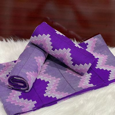 6 Yards Hand Woven Kente Fabric - For woman- Full Design/plain option-Violet / Baby Pink