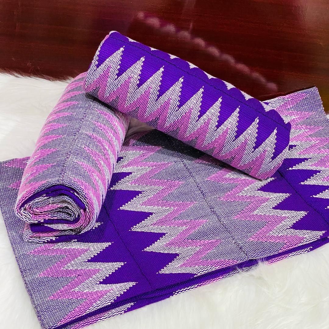 6 Yards Hand Woven Kente Fabric - For woman- Full Design/plain option-Violet/Baby Pink