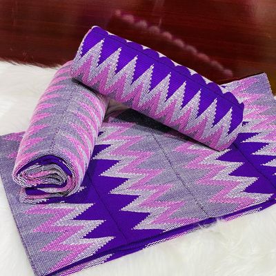 6 Yards Hand Woven Kente Fabric - For woman- Full Design/plain option-Violet/Baby Pink