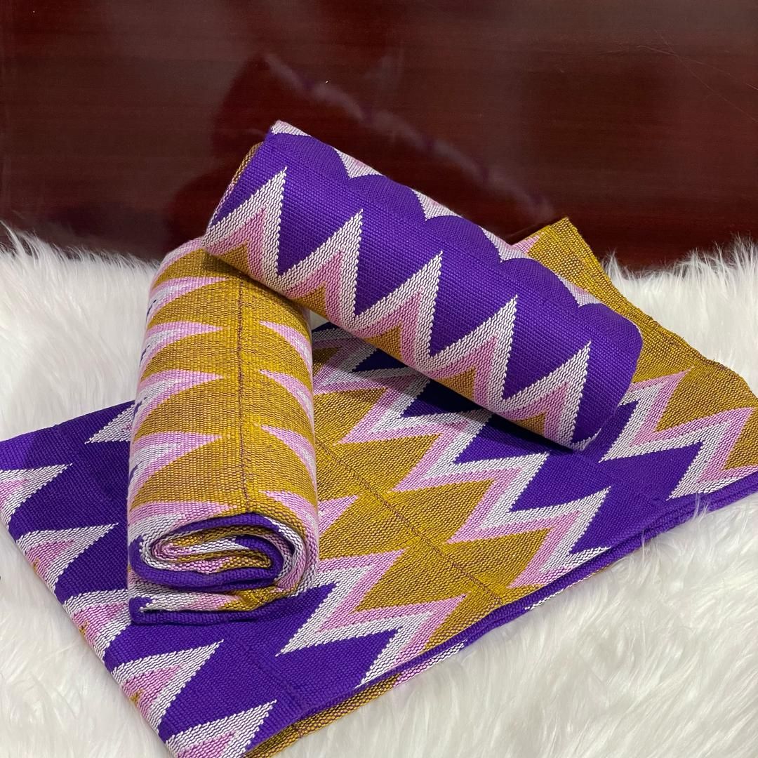 6 Yards Hand Woven Kente Fabric - For woman- Full Design/plain option-Violet/Baby Pink/Gold