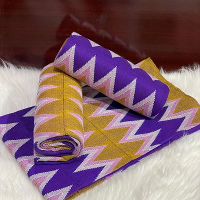 6 Yards Hand Woven Kente Fabric - For woman- Full Design/plain option-Violet/Baby Pink/Gold