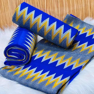 6 Yards Hand Woven Kente Fabric - For woman- Full Design/plain option-Blue/Gold