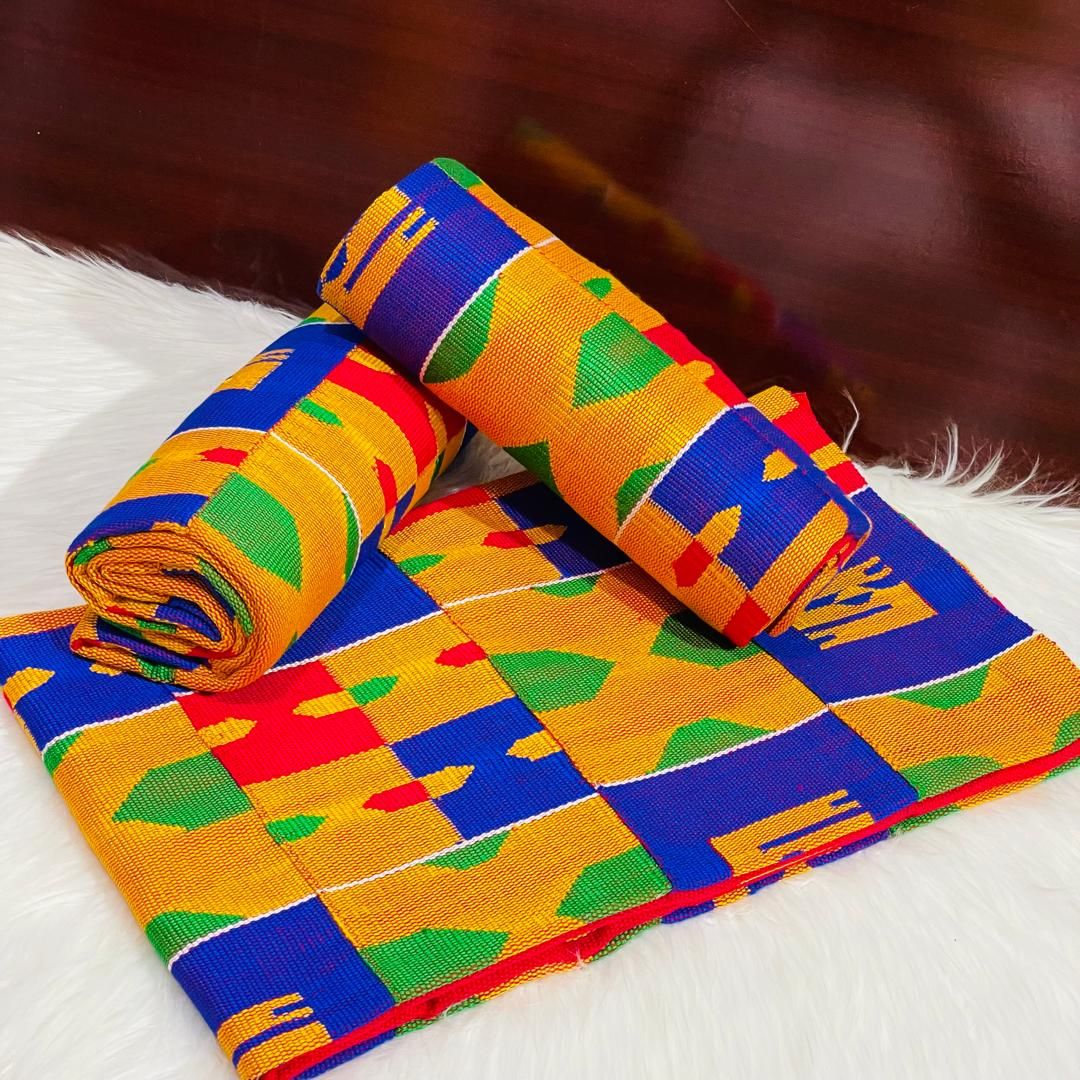 6 Yards Hand Woven Kente Fabric - For woman- Full Design/plain option-Multicolor