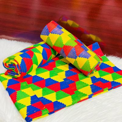 6 Yards Hand Woven Kente Fabric - For woman- Full Design/plain option-Multicolor