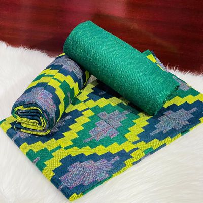 6 Yards Emerald Green Kente Fabric - For woman/Multi Color