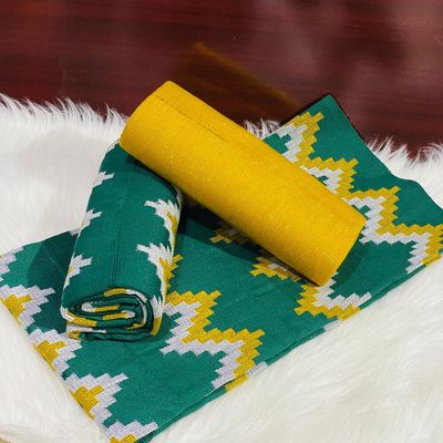 6 Yards Emerald Green &amp; Gold Kente Fabric - For woman