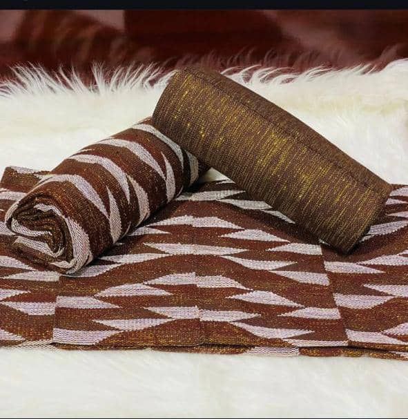 6 Yards Coffee Brown Kente Fabric - For woman/Multi Color