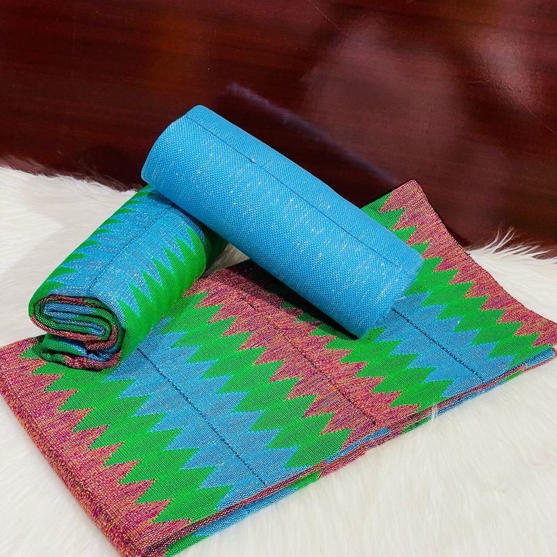 6 Yards Light Blue Kente Fabric - For woman/Multi Color
