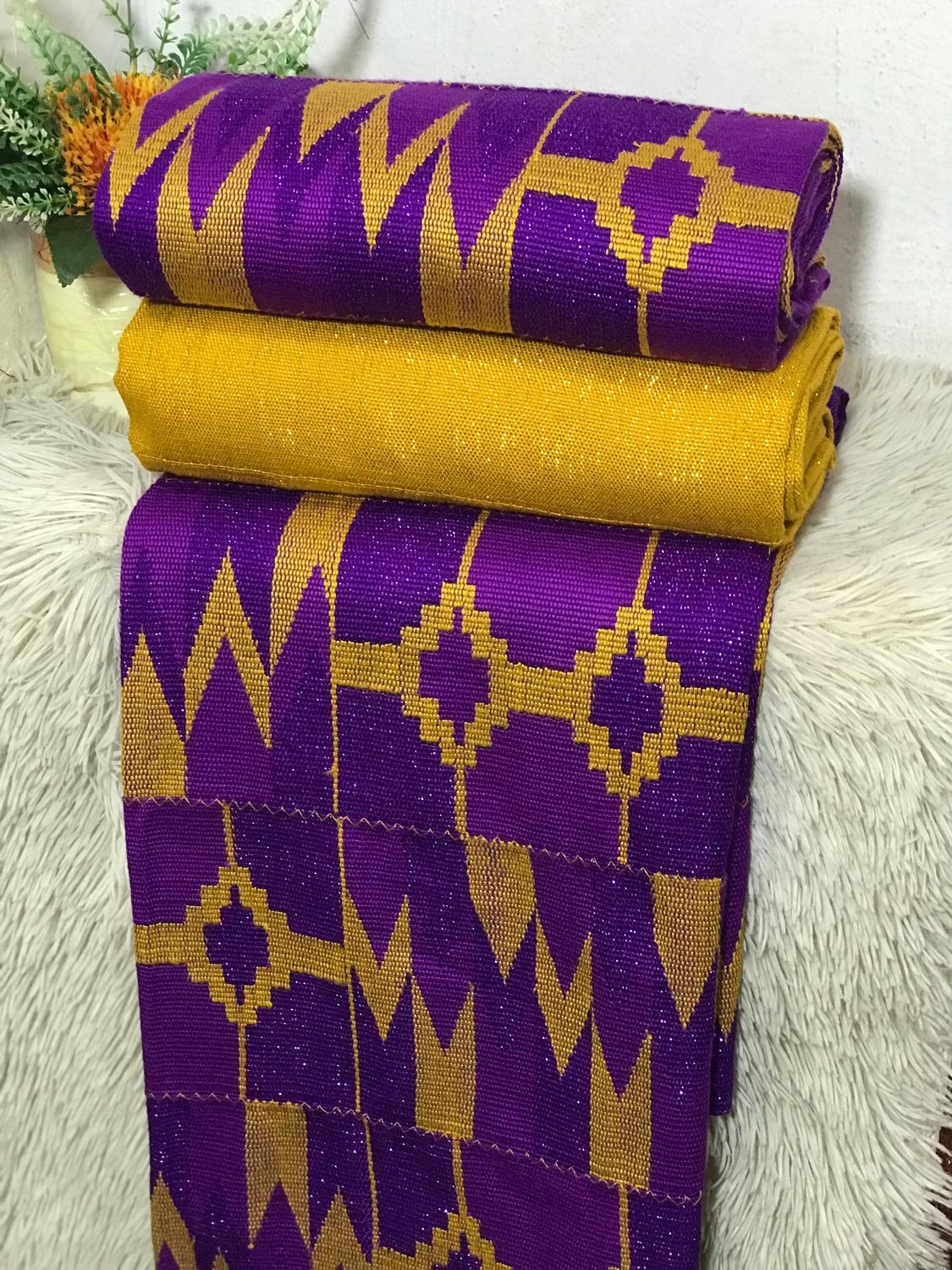 6 Yards Violet &amp; Gold Kente Fabric - For woman
