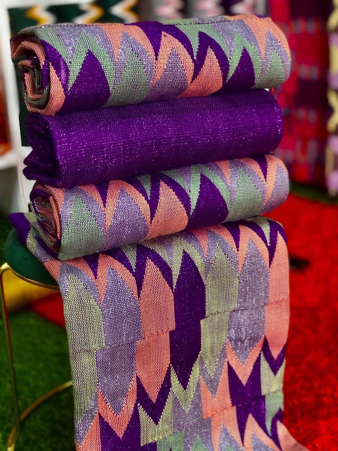 8 Yards Violet/Peach kente Fabric - For Women/plain inclusive/Multicolor