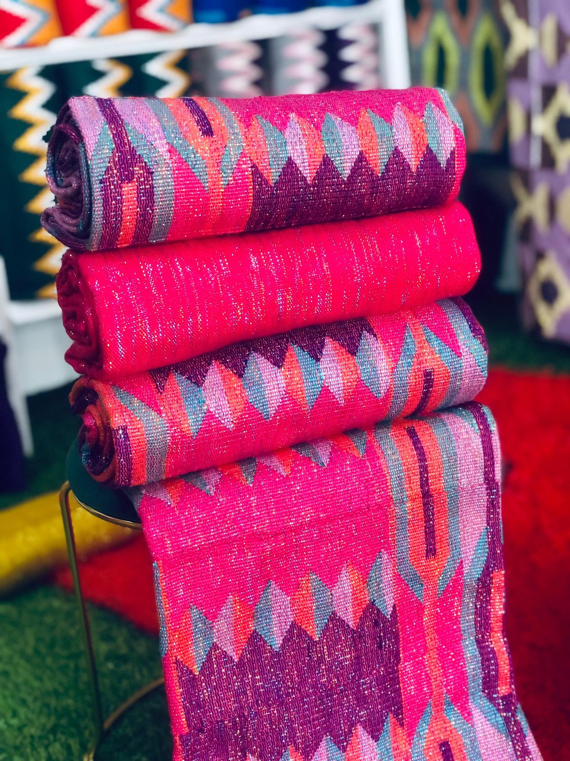 8 Yards Hot Pink/Violet kente Fabric - For Women/plain inclusive/Multicolor