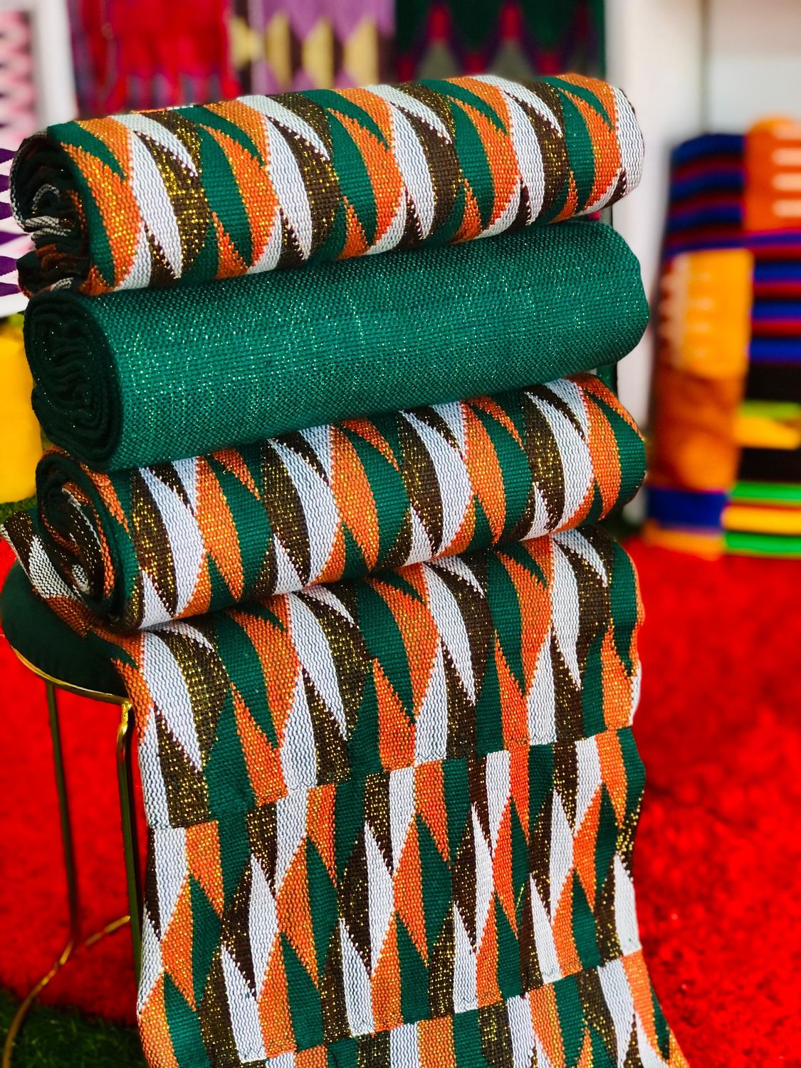 8 Yards Coffee Brown/Green Kente Fabric - For Women/plain inclusive
