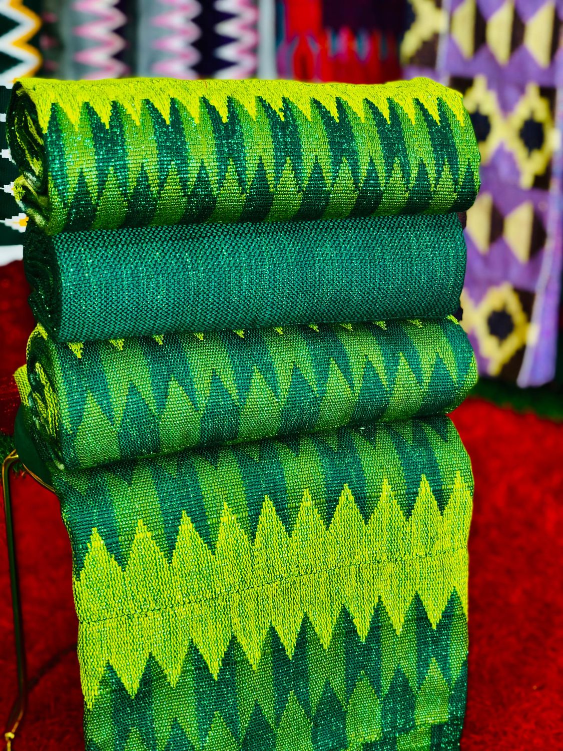 8 Yards Emerald Green kente Fabric - For Women/plain inclusive/Multicolor