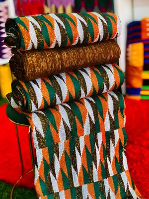 8 Yards Coffee Brown/Green Kente Fabric - For Women/plain inclusive