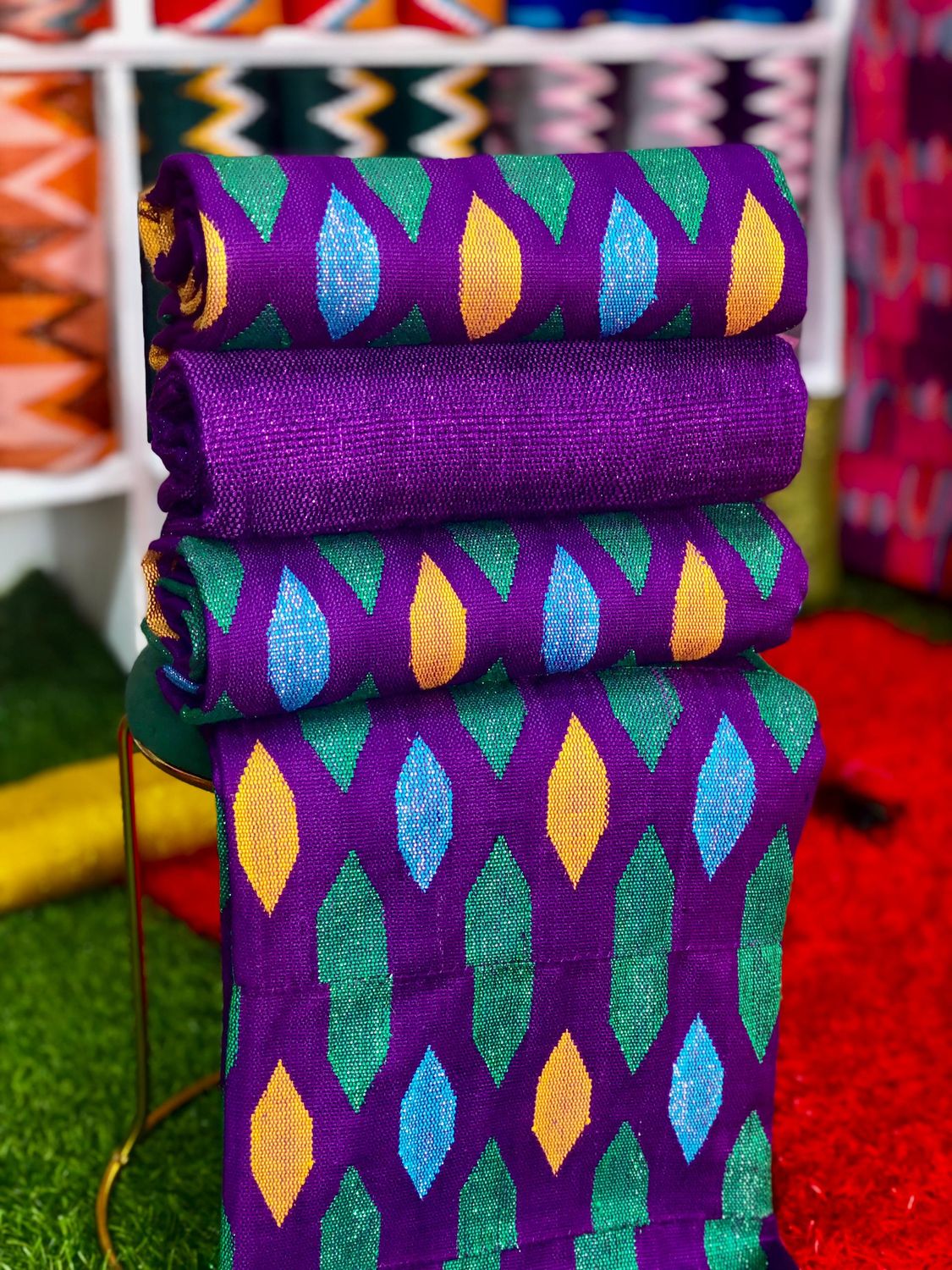 8 Yards Violet kente Fabric - For Women/plain inclusive/Multicolor