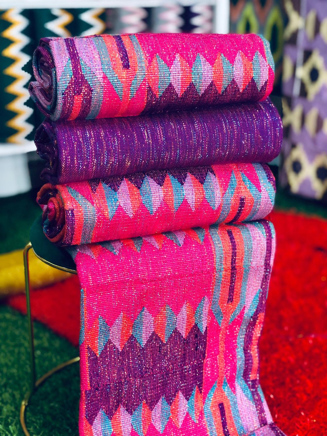 8 Yards Hot Pink/Violet kente Fabric - For Women/plain inclusive/Multicolor