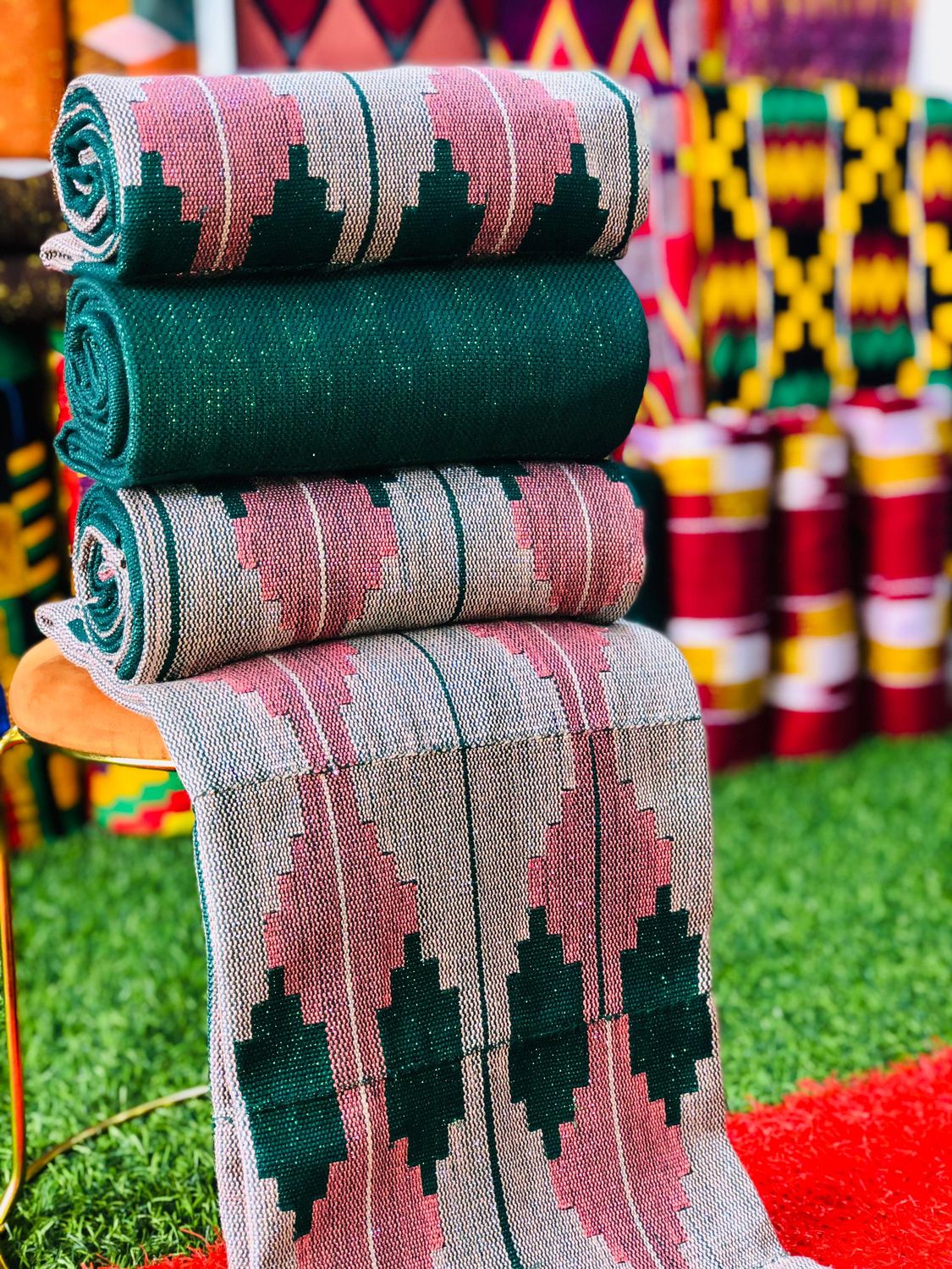 8 Yards Emerald Green kente Fabric - For Women/plain inclusive/Multicolor