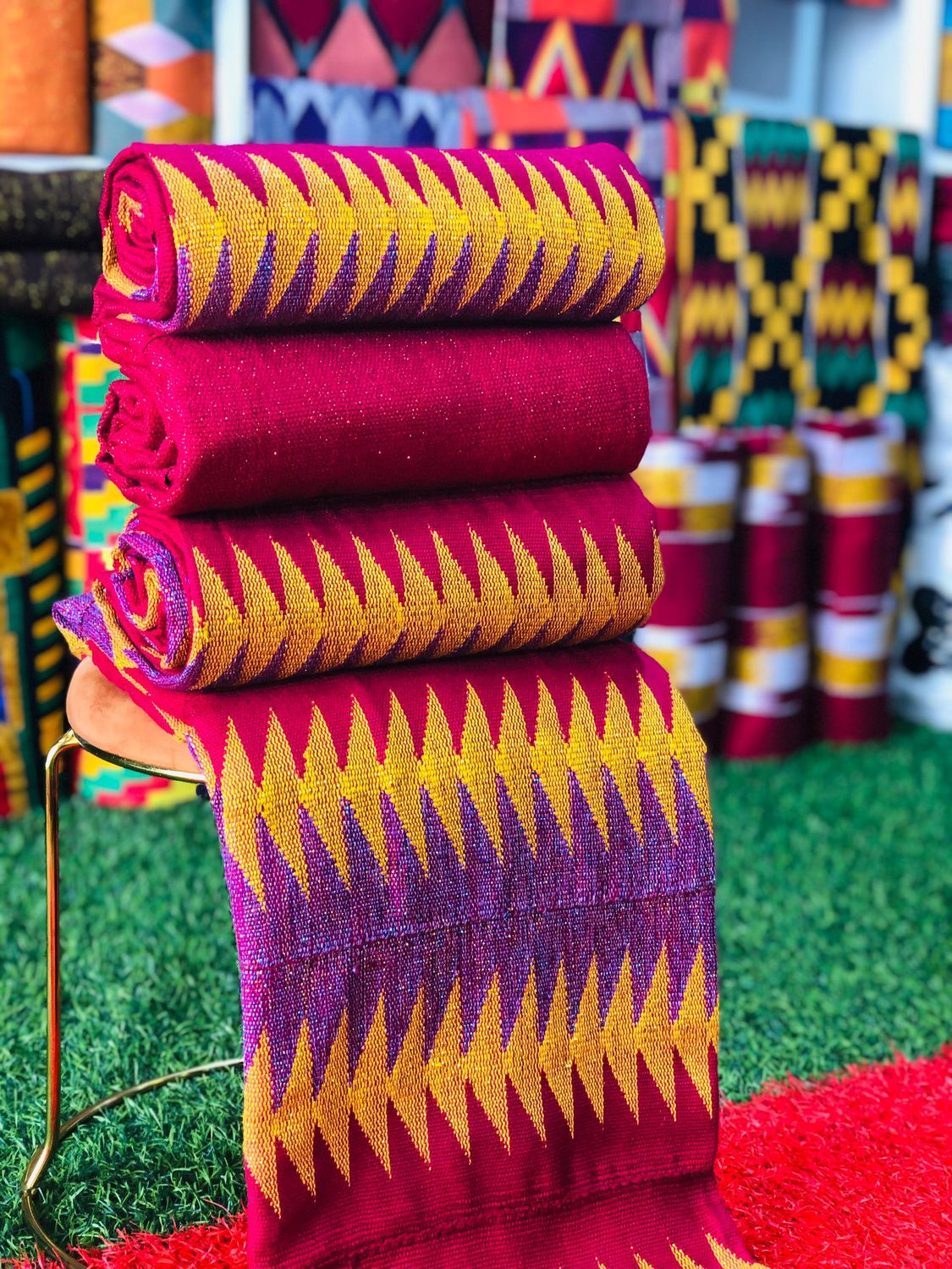 8 Yards Wine kente Fabric - For Women/plain inclusive/Multicolor