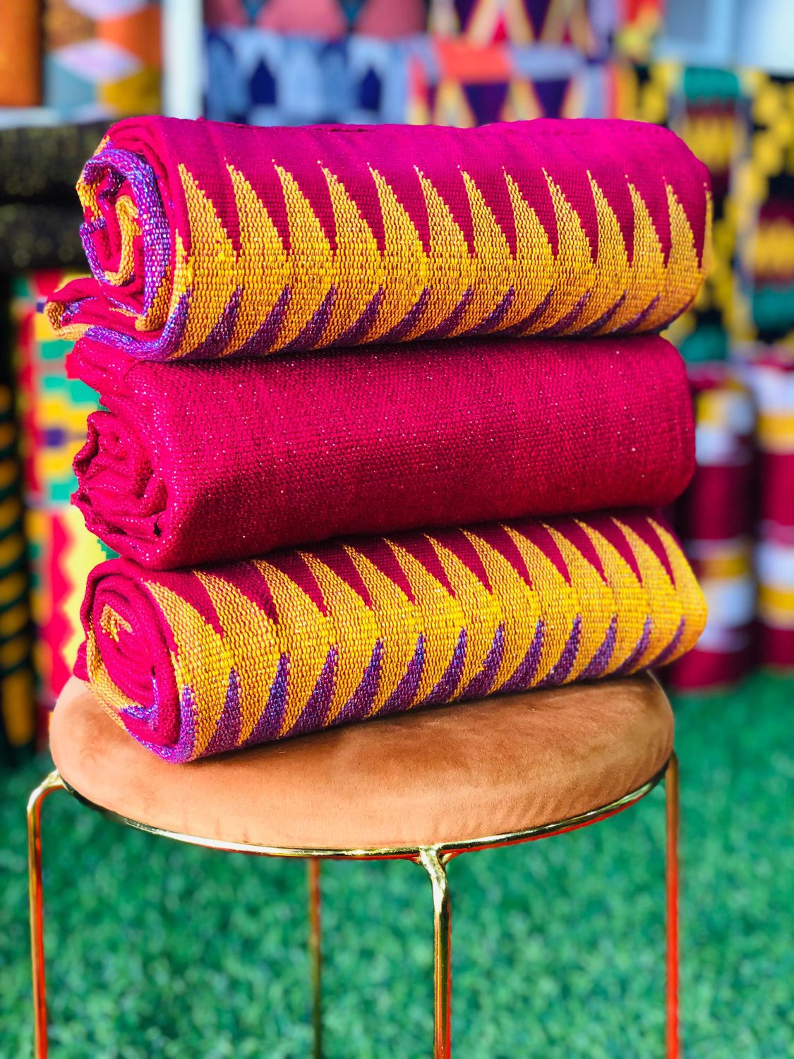 8 Yards Wine kente Fabric - For Women/plain inclusive/Multicolor