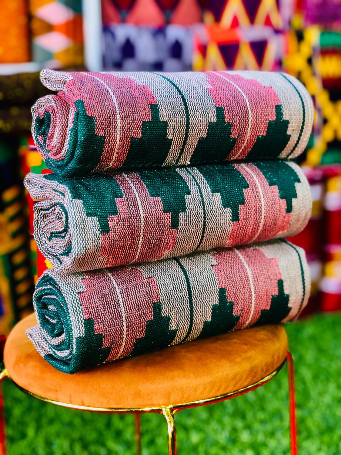 8 Yards Emerald Green kente Fabric - For Women/plain inclusive/Multicolor