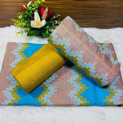 6 Yards Peach &amp; Light Blue Kente Fabric - For woman