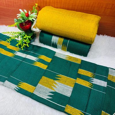 6 Yards Emerald Green/Gold Kente Fabric - For woman