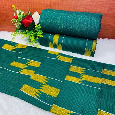 6 Yards Emerald Green/Gold Kente Fabric - For woman