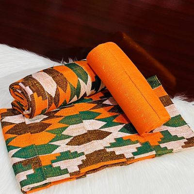 6 Yards Orange Kente Fabric - For woman/Multi Color
