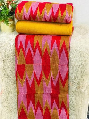 6 Yards Wine/Gold/Baby Pink Kente Fabric - For woman