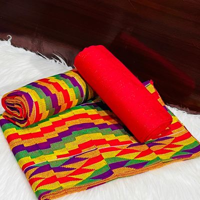 6 Yards Red Kente Fabric - For Women/plain inclusive