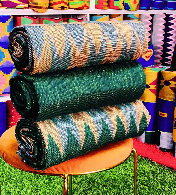 6 Yards Emerald Green &amp; Peach Kente Fabric - For woman