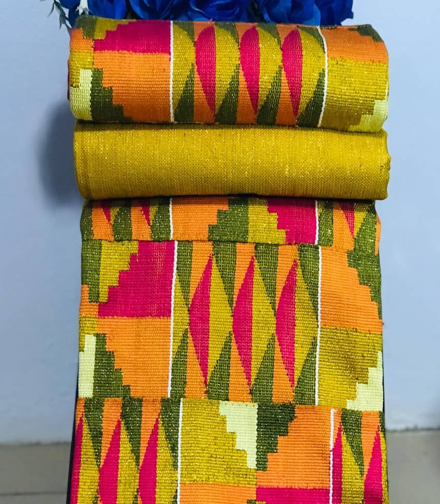 6 Yards Handwoven Kente Fabric - For woman/Gold/multicolor