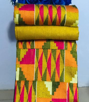 6 Yards Handwoven Kente Fabric - For woman/Gold/multicolor