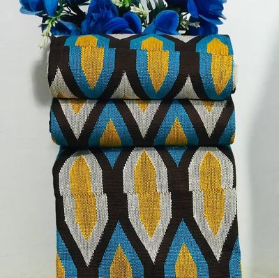 6 Yards Navy Blue Kente Fabric - For woman/multicolor
