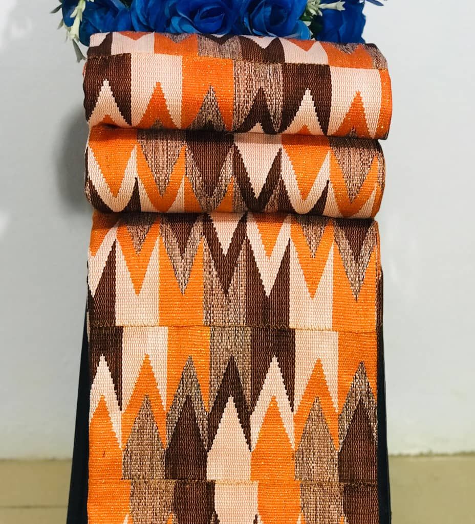 6 Yards Orange / Coffee Brown Kente Fabric - For woman