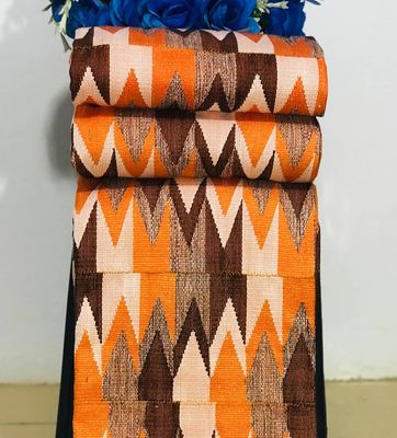 6 Yards Orange / Coffee Brown Kente Fabric - For woman