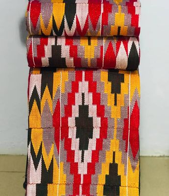 6 Yards Handwoven Kente Fabric - For woman/Red / multicolor