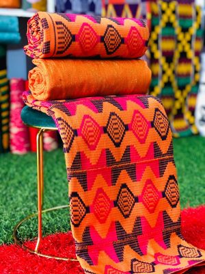 6 Yards Orange / Hot Pink Kente Fabric- women only