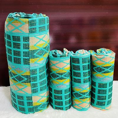 Man and Women Hand Woven Kente Fabric - Unisex/Turquoise Green