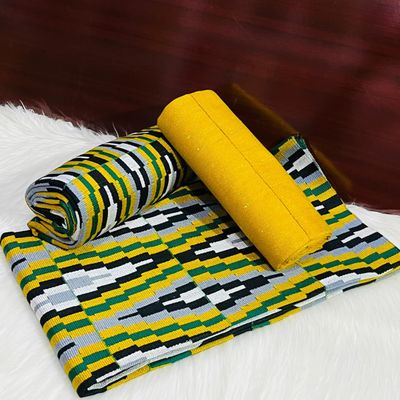 6 Yards Gold / Emerald Green Kente Fabric - For woman