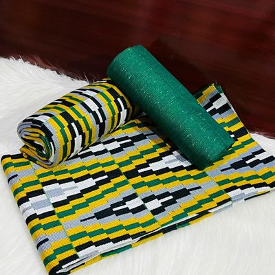 6 Yards Emerald Green Kente Fabric - For woman