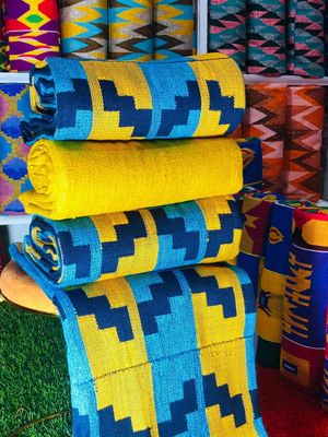 8 Yards Royal Blue Kente Fabric - For Women/plain inclusive/ Light Blue / Gold