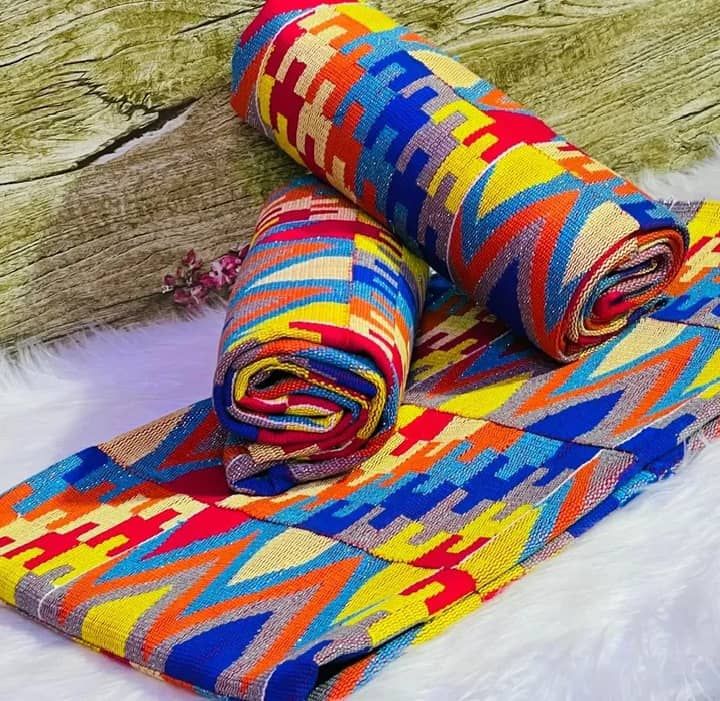 6 Yards Orange Kente Fabric - For woman/multicolor