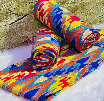 6 Yards Orange Kente Fabric - For woman/multicolor