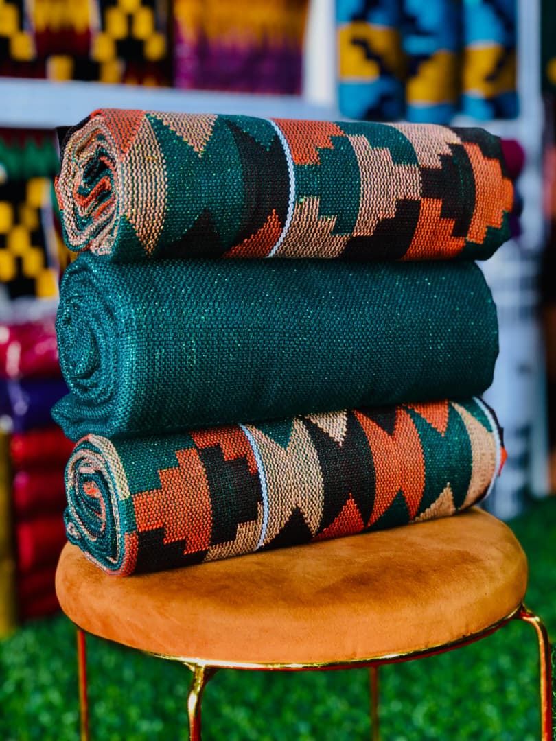 6 Yards Emerald Green / Burnt Orange / Peach Fabric - For woman/multicolor