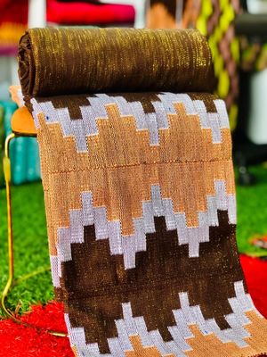2 Yards Coffee &amp; Peach Kente Fabric- women only / Plain Options